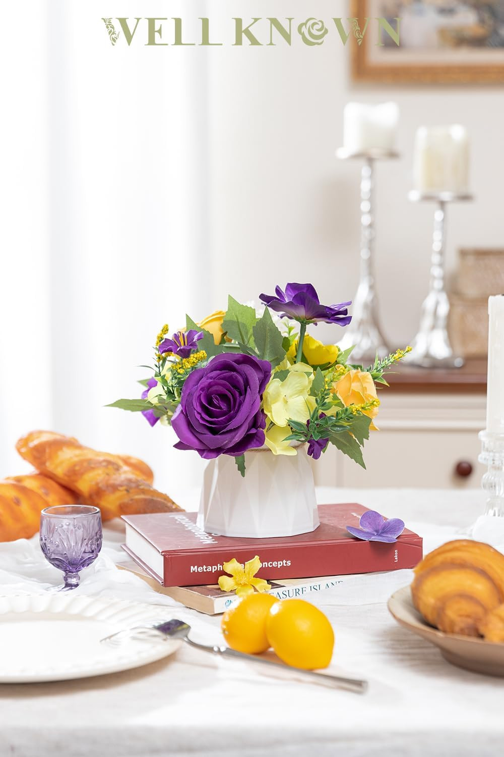 Charming Silk Flower Arrangements in 7″ Vase for Home & Wedding Decor