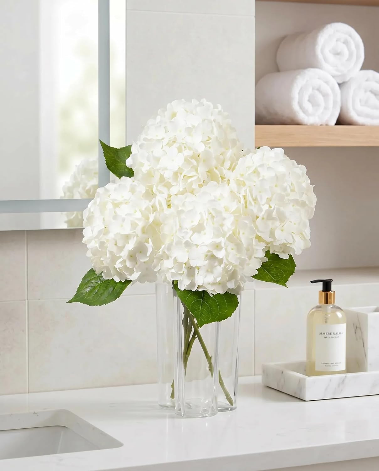 Large White Faux Hydrangea Flowers – 4 Pcs Real Touch for Home & Events