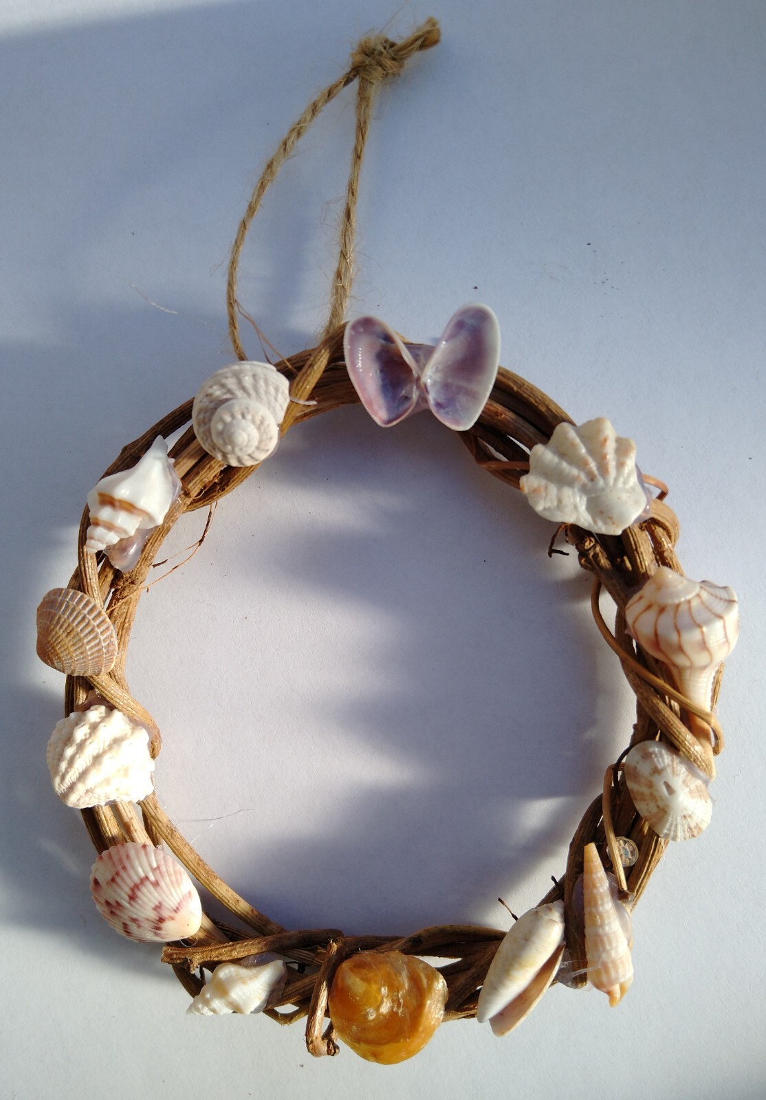 Darling handmade 4″ vine wreath tree ornament w/ baby Sanibel seashells