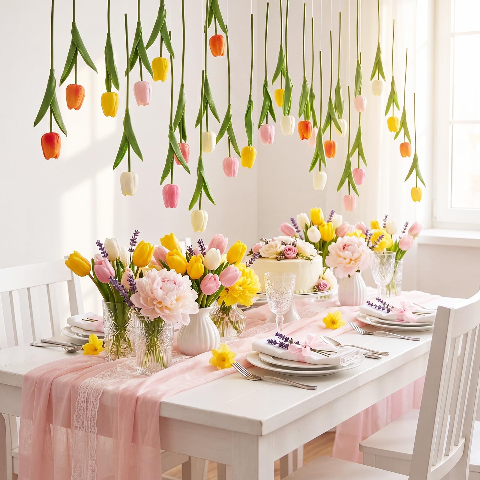 12 Pack 6 Colors 5 ft Artificial Tulips Hanging Flower Garland Decorations Sp…