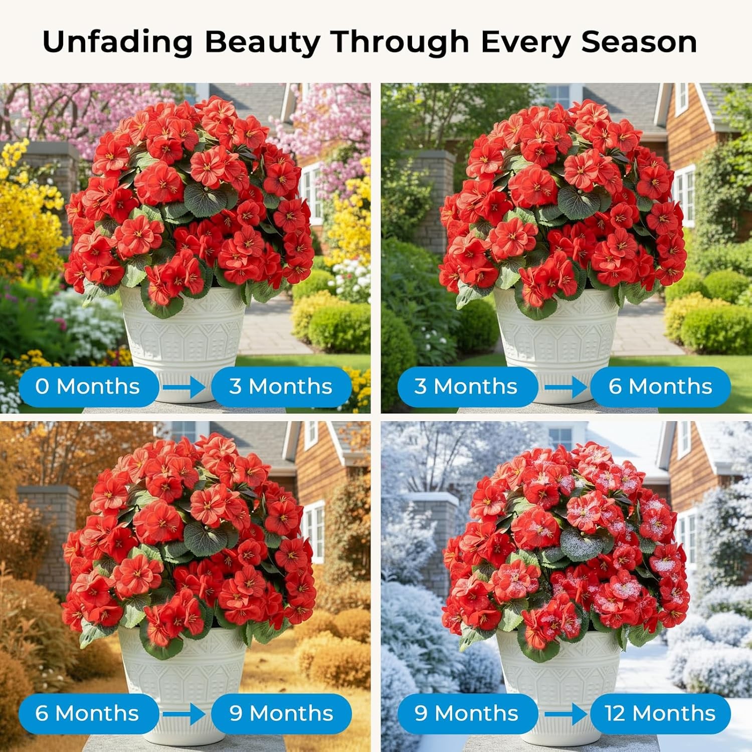 2 Set 24″ Artificial Geraniums with Stakes Outdoor, UV Resistant Artificial