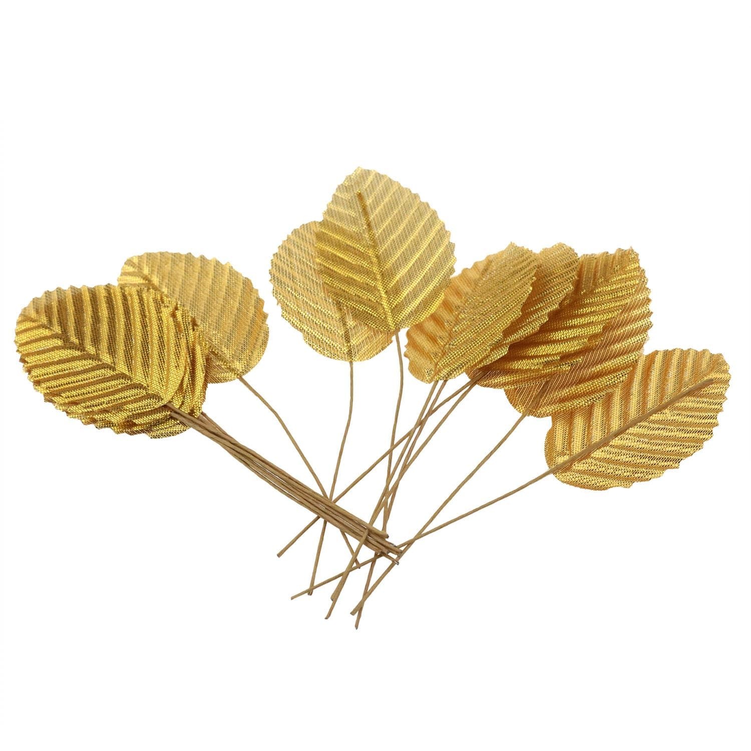 200PCS Gold Artificial Leaves with Wire Stem Silk Fake Leaves Faux Wired Leav…