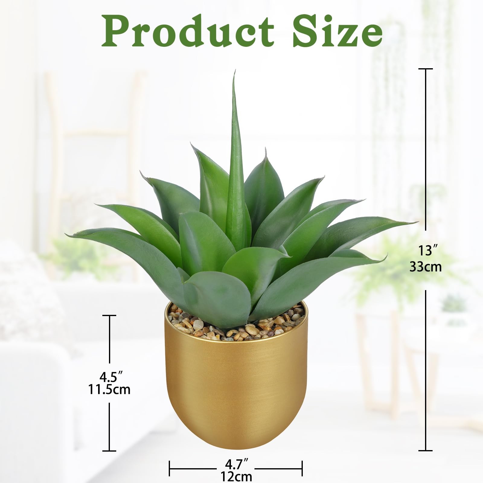 13 Inch Artificial Agave Plant Gold Metal Pot Gray-Green Faux Succulent