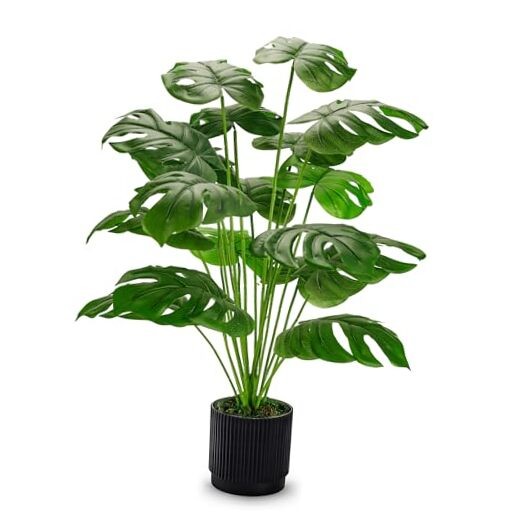 28″ Fake Plants Large Artificial Monstera Faux Potted Plants Indoor 28″-BLACK