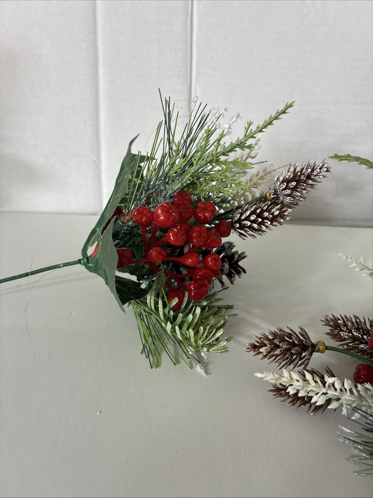 Hobby Lobby Christmas Picks Set Of 2 Red Green White Brown Pine Comes Holly 8”