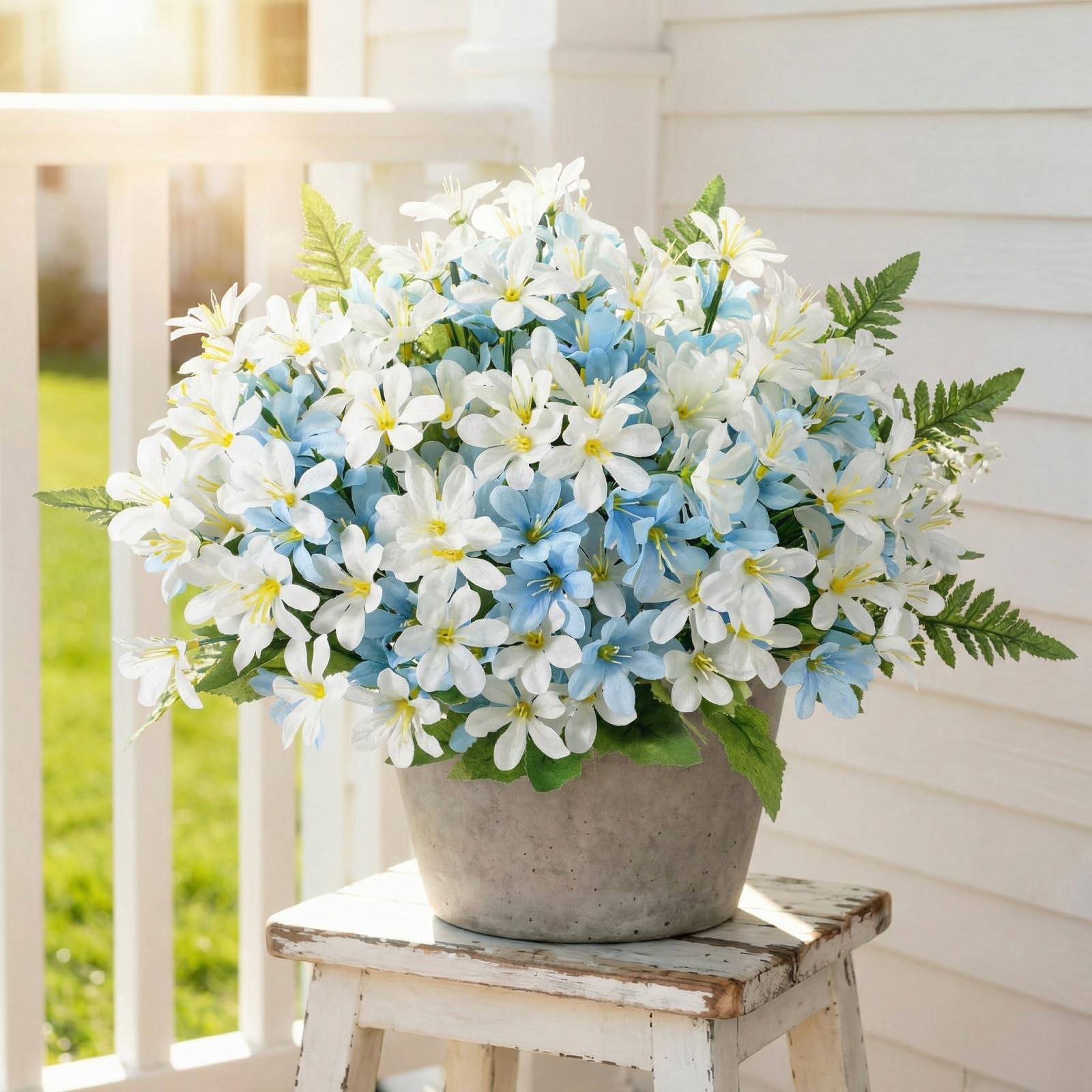 10 Bundles Artificial Lilies Silk Flowers for Front Door Outdoor, 200 Total H…