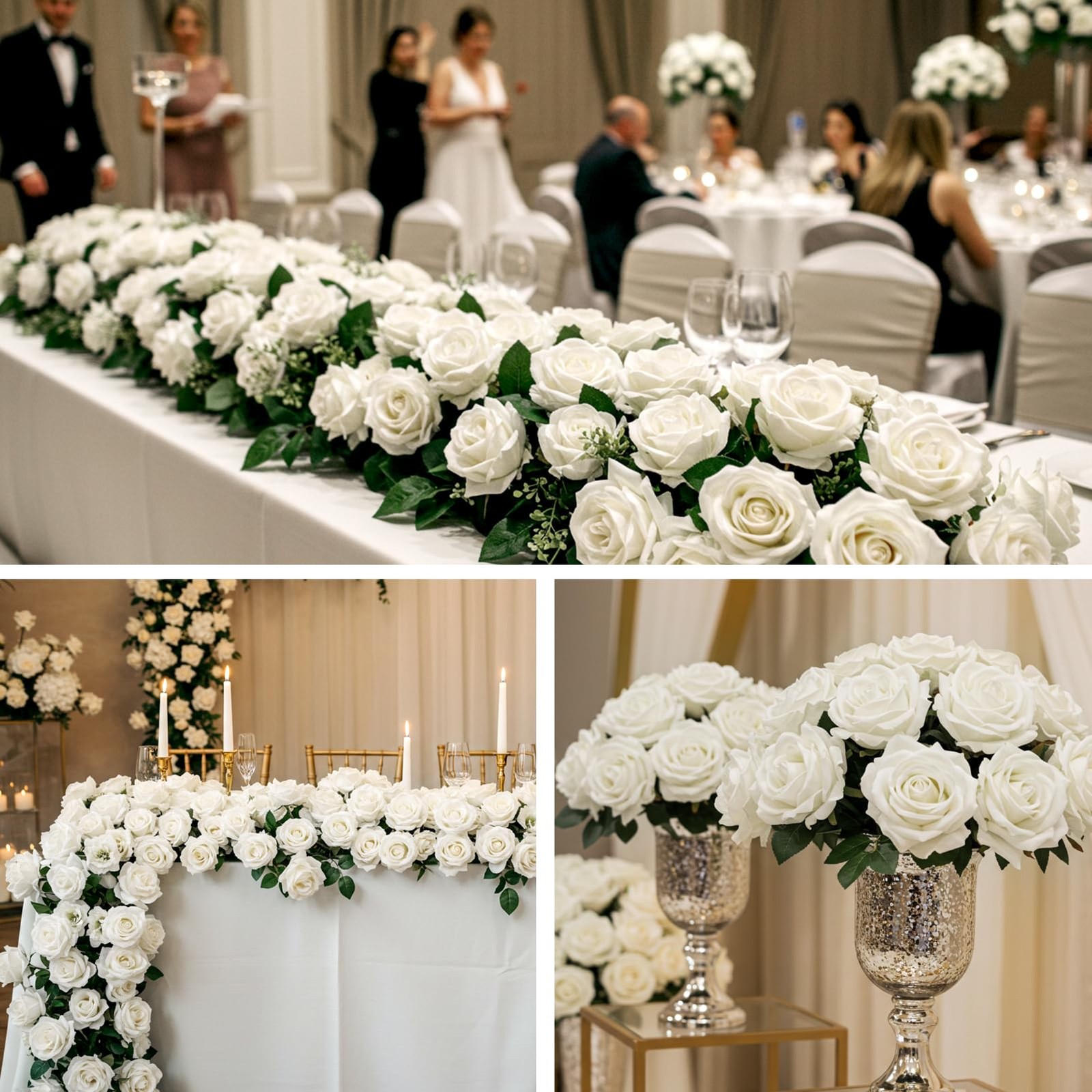 60PCS Artificial Roses Bulk, White Velvet Silk Fake Roses, Realistic White Fl…