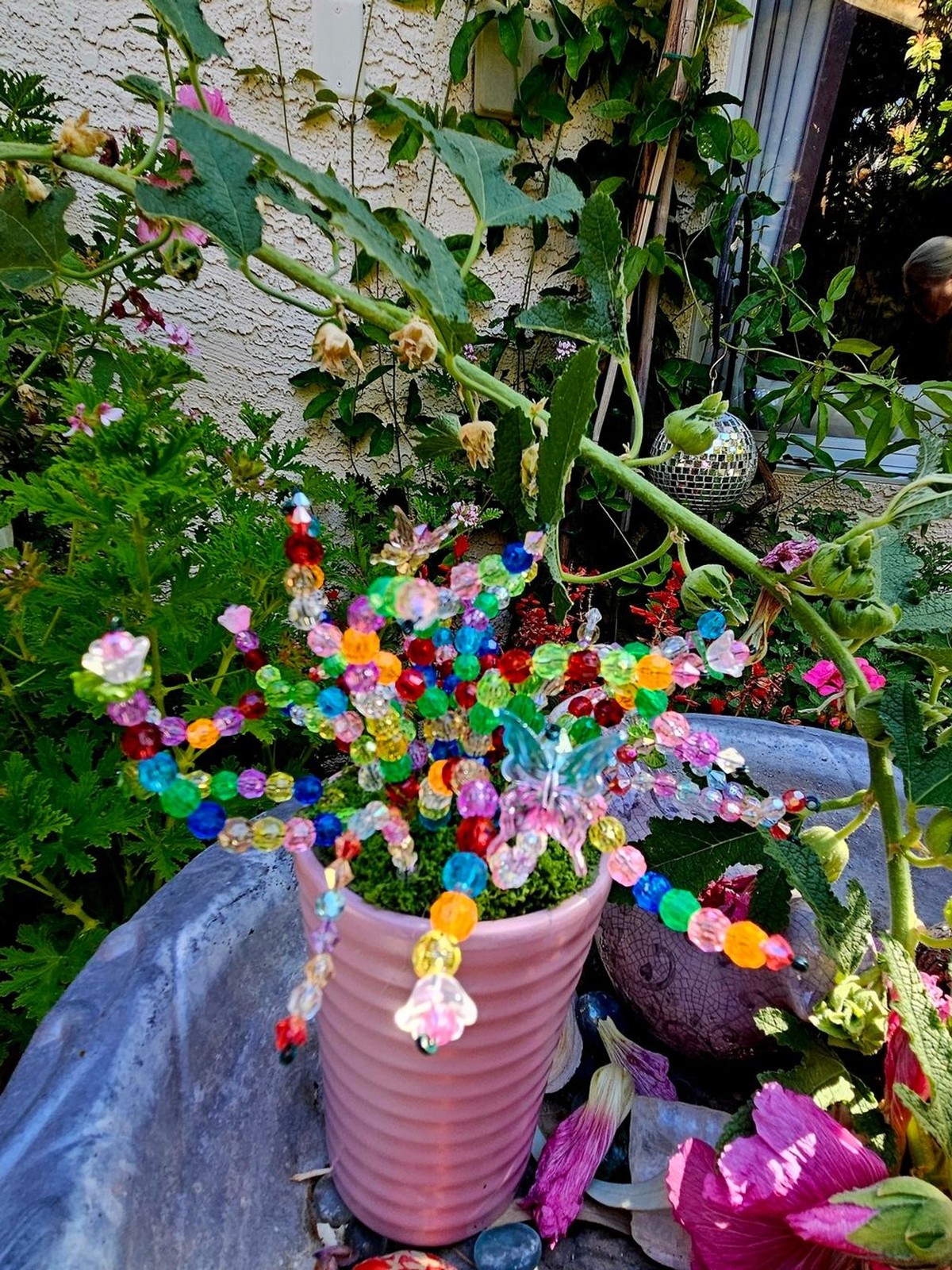 Colorful Beaded Flower Bouquet In A Mauve Pot – Multicolor
