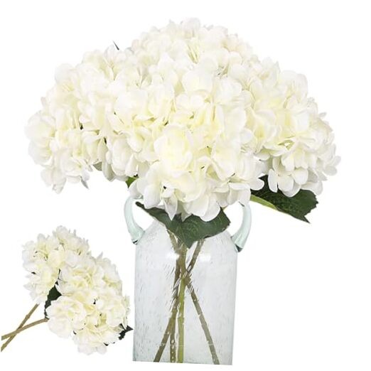 6pcs Hydrangea Artificial Flowers – Faux Hydrangea Flowers, Fake 6PCS White