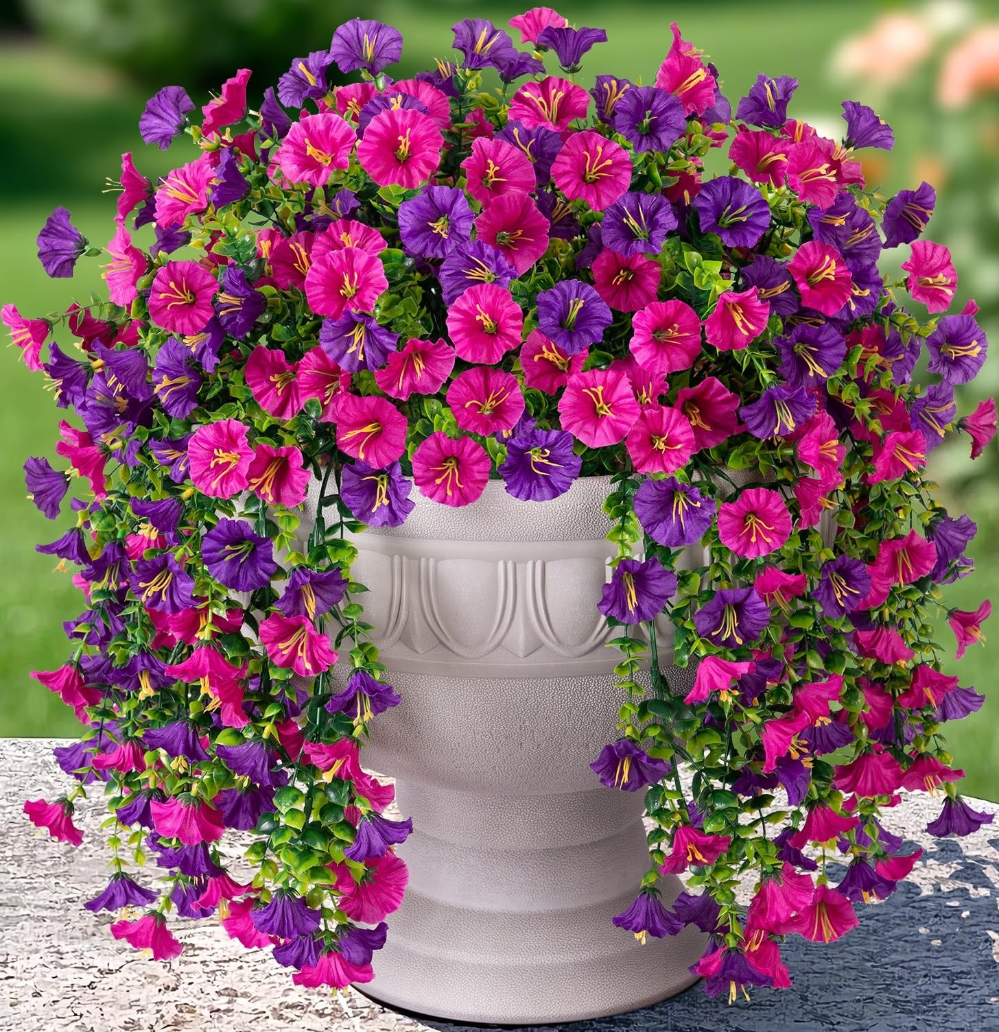 2 PCS Artificial Faux Hanging Flowers Plants for Outdoor Decor,Fake Silk Morn…