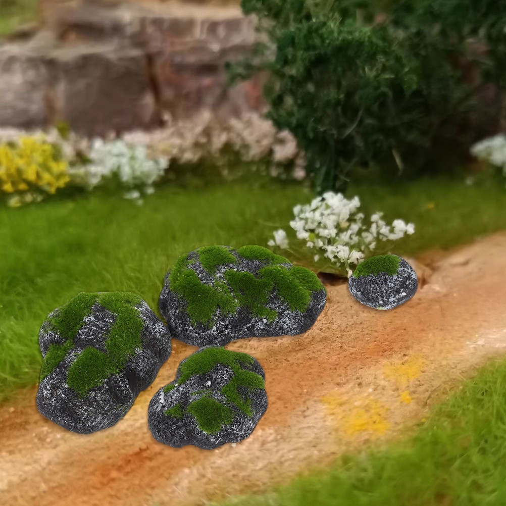 1 Set Artificial Moss Stones Faux Green Moss Covered Rocks Decorative Stones