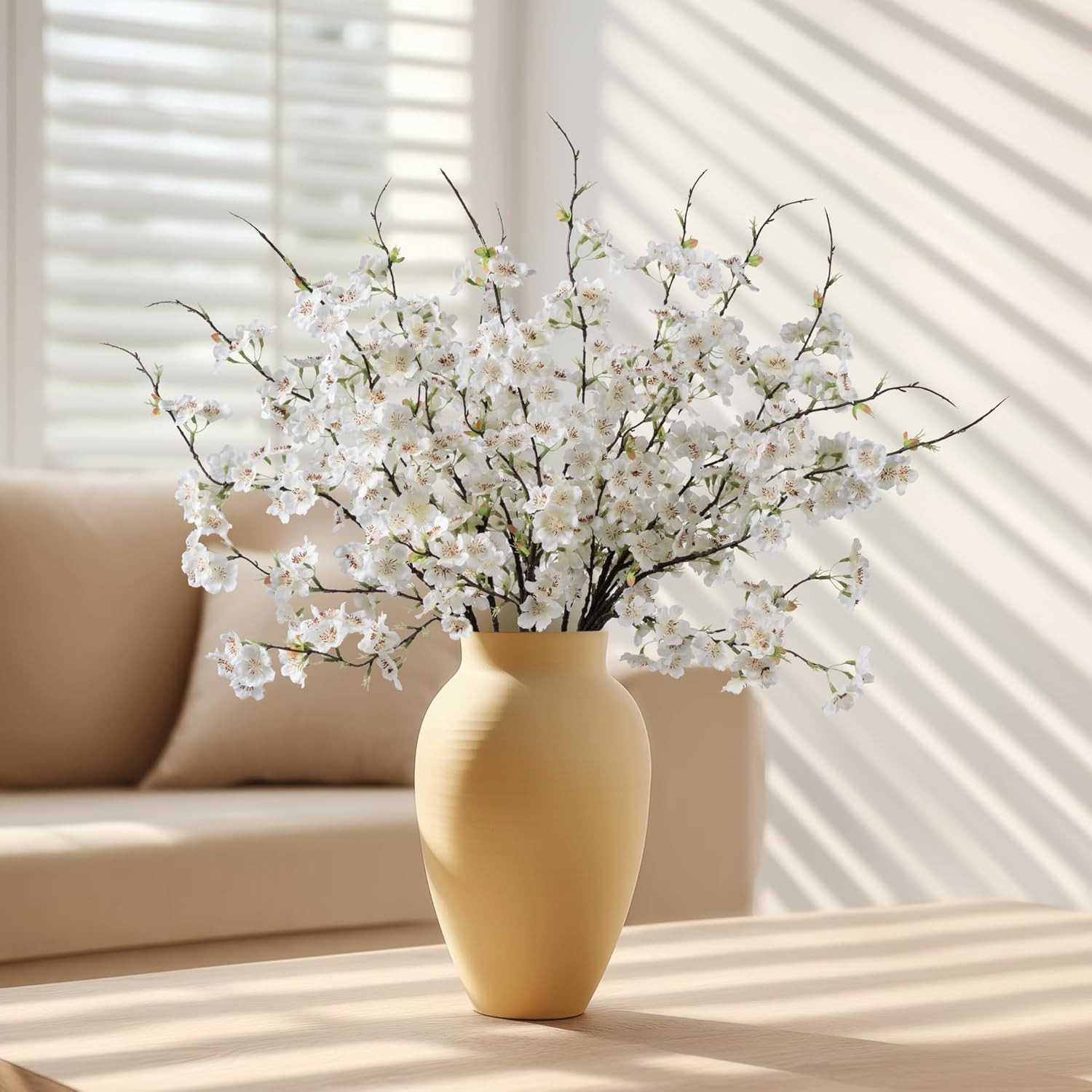 Silk Cherry Blossom Branches 27.6″ – 12Pcs White for Home & Wedding Decor