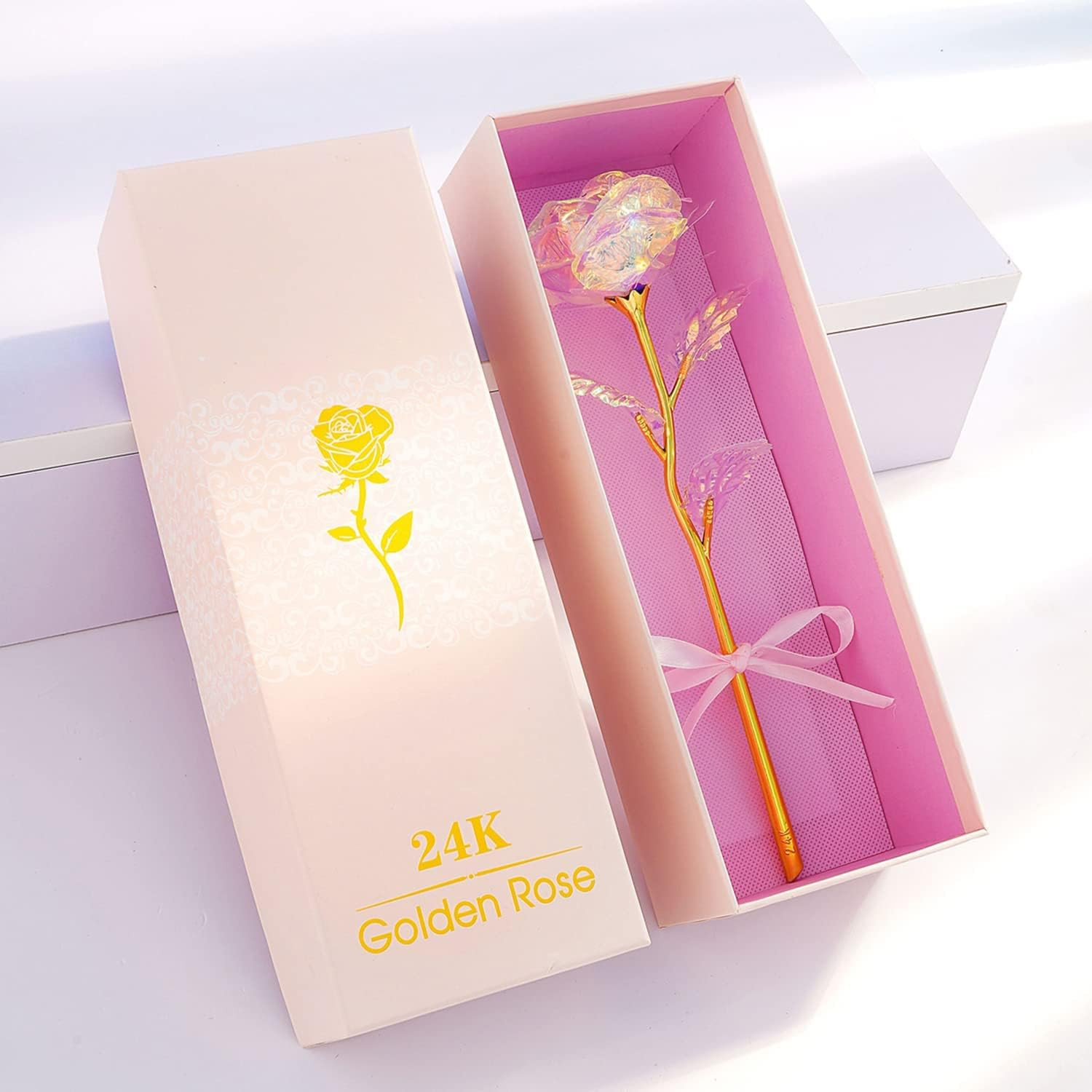 Galaxy Glass Rose Flower, Forever Eternal Rose in Gift Box, Preserved Crystal Ro