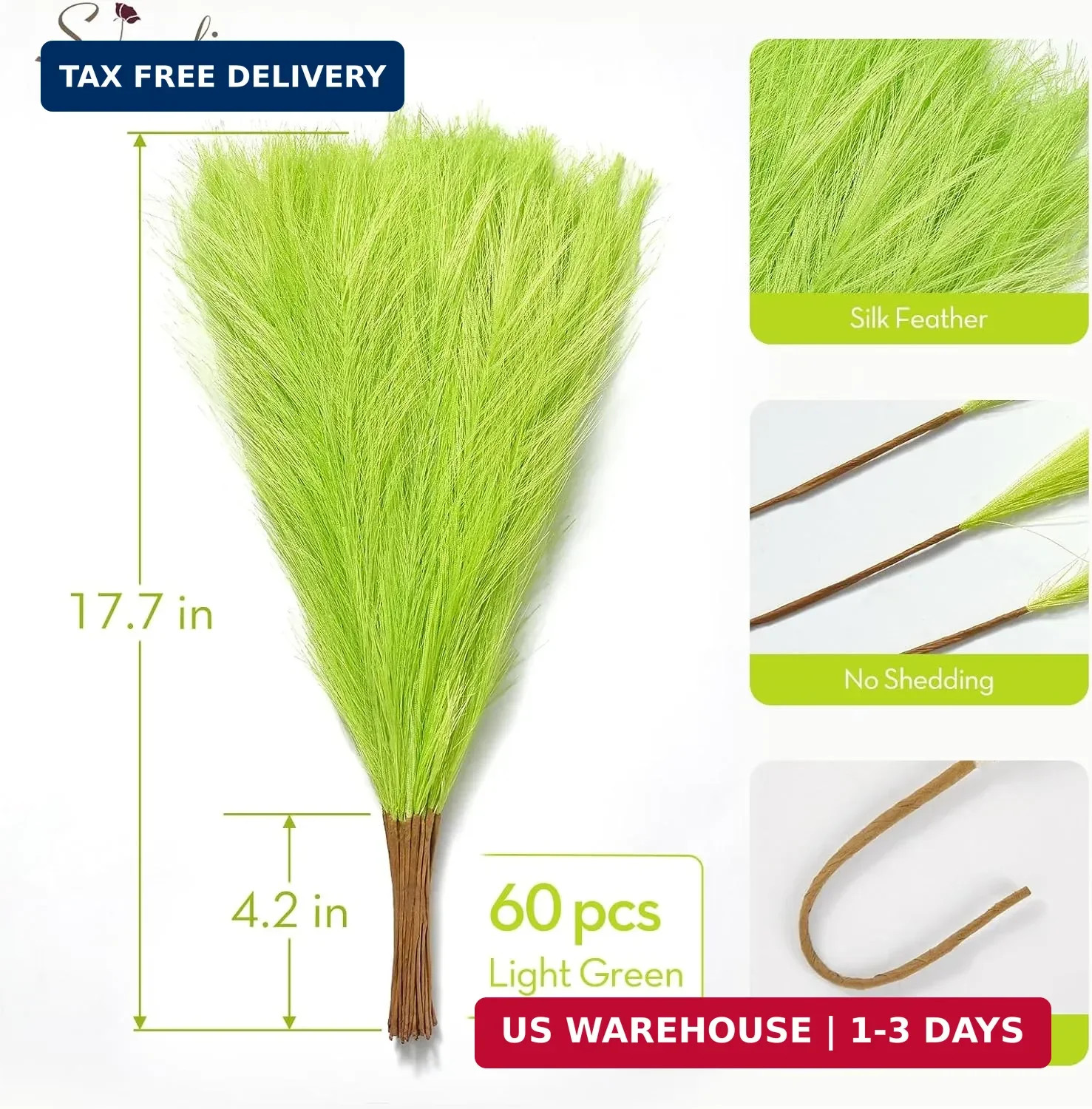 Serwalin 60PCS Pampas Grass Home Decor, 17.7Inch Light Green Faux Pampas Grass B