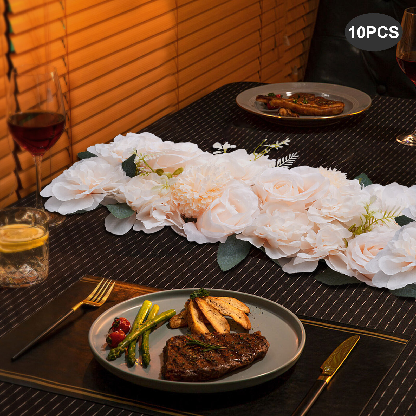 10 Pcs Dining Table Flower Centerpiece Champagne Silk Rose for Wedding 52*28cm
