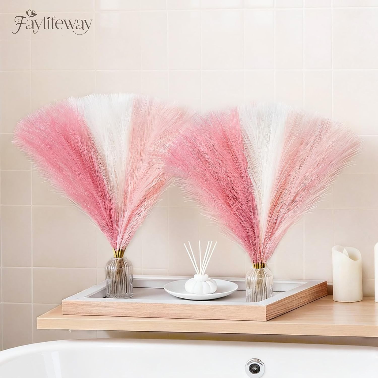 50PCS 17in Fluffy Blush Pink Pampas Grass – Ideal for Elegant Home & Event Decor