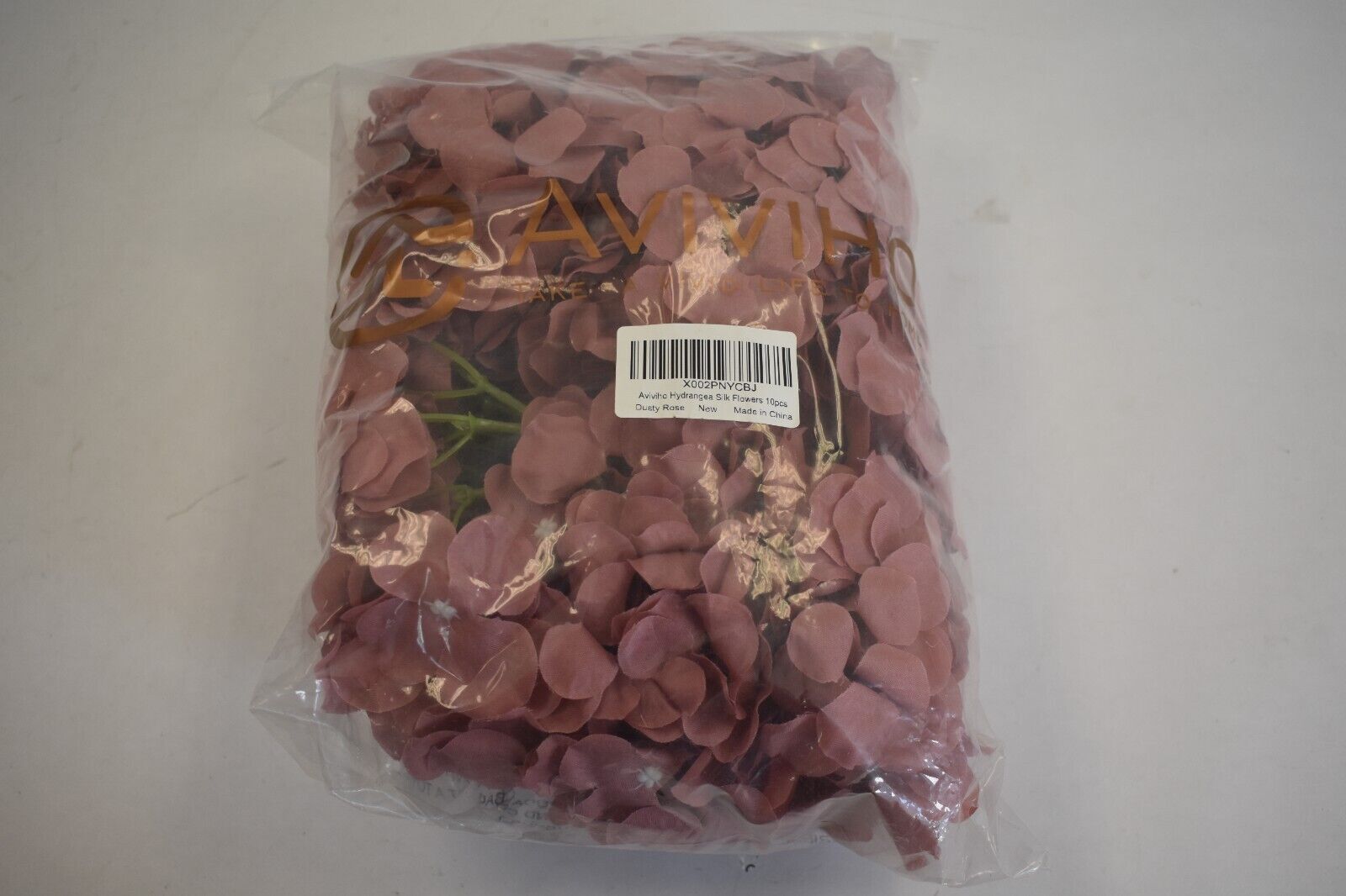 AVIVIHO Dusty Rose Hydrangea Filk Flowers Bouquet Artificial w Stems 10 Pack