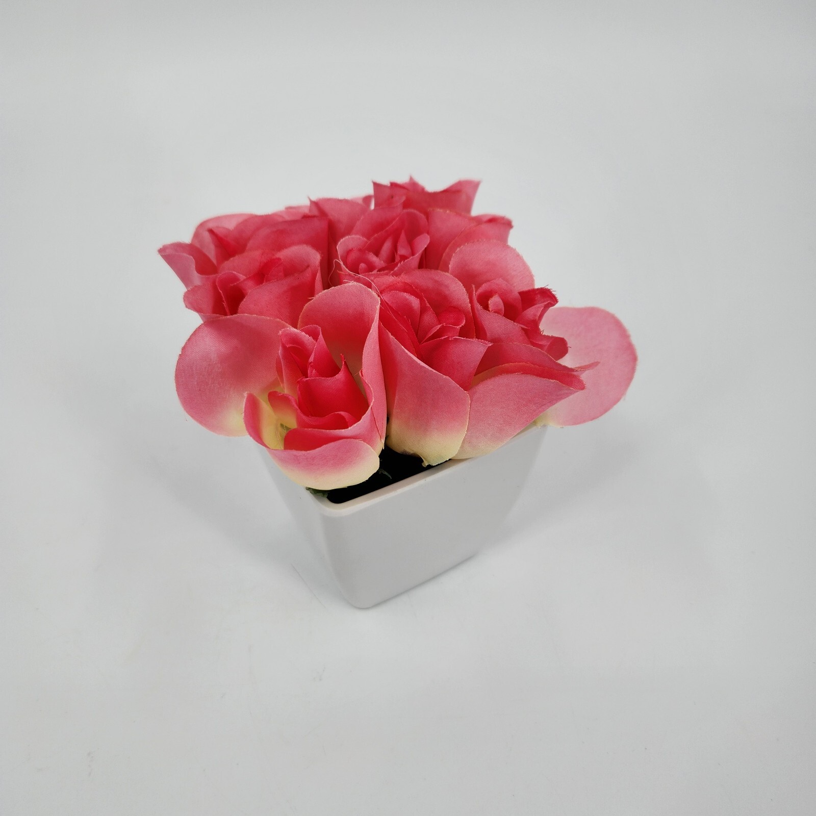 Valentines Day Fake Pink Flowers In A Square Pot