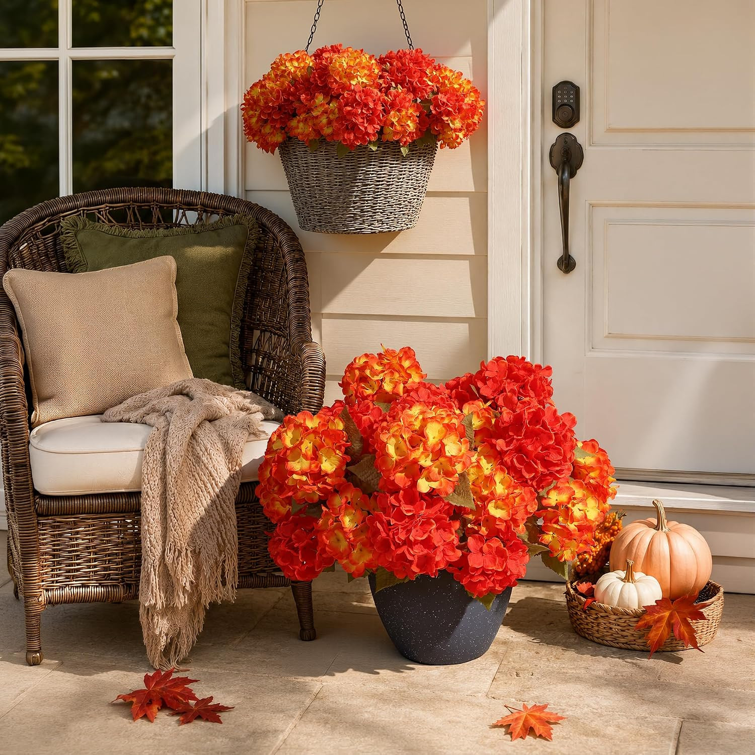 Artificial Flowers for Outdoors, 4 PCS Fall Fake Silk Hydrangea Flower Stems for