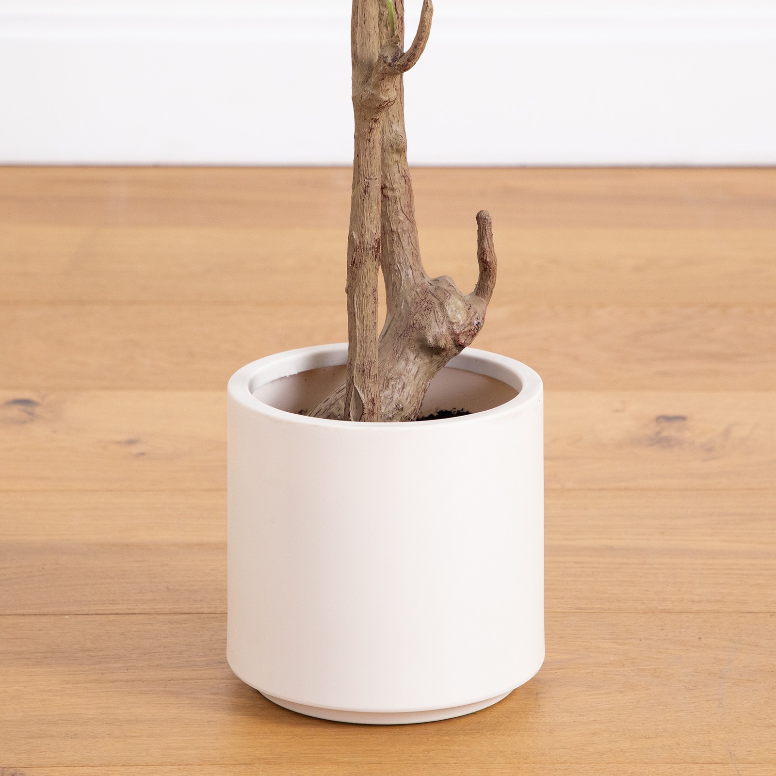 Nearly Natural 7ft Artificial Minimalist Olive Tree in White Decorative Planter