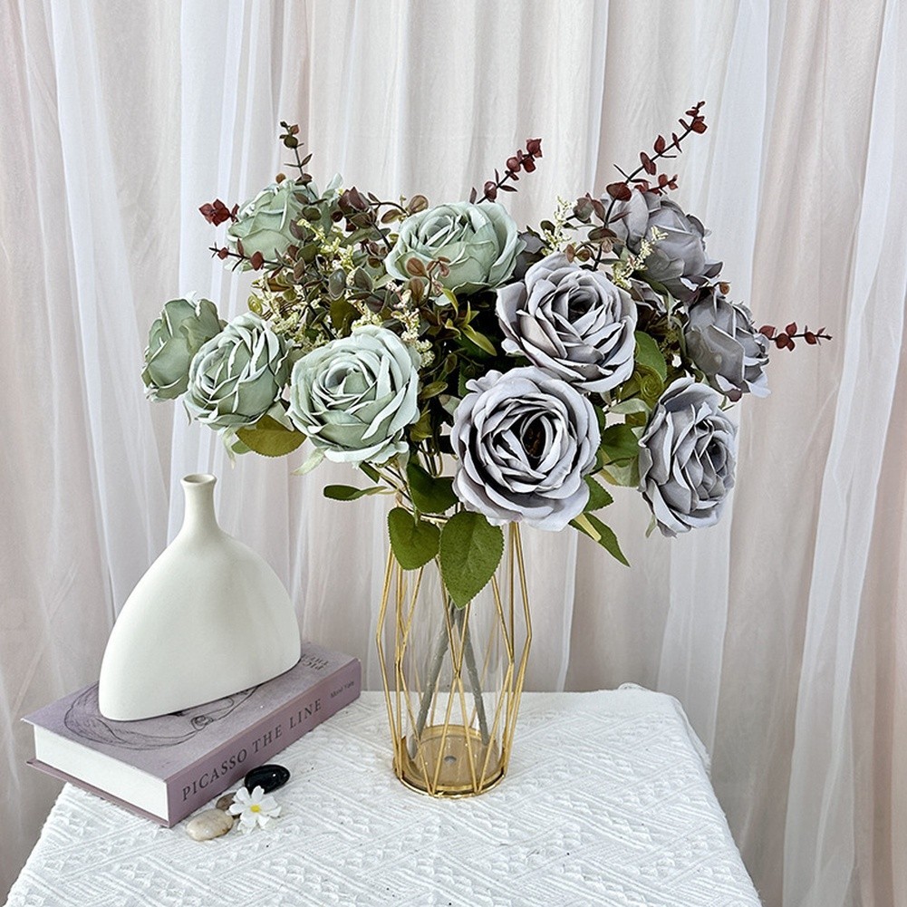 11 Artificial Roses 56cm Tall with Gold Wire Stems for Home and For Wedding