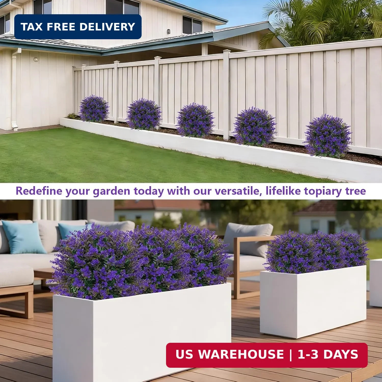 Grooy Artificial Lavender Topiary Ball for Outdoors, Set of 2 Boxwood Plant Tree