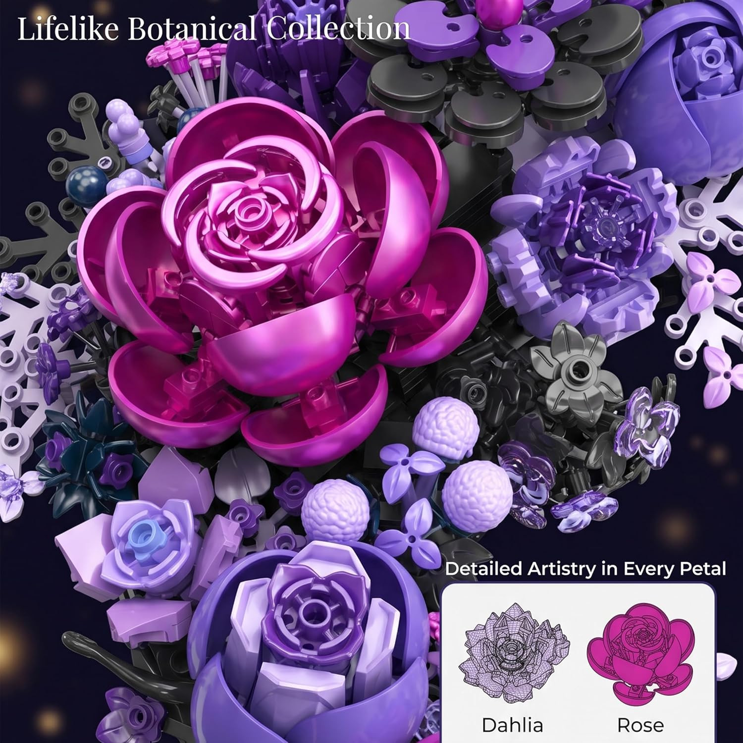Purple Moon Flower Building Set, Botanical Collection Artificial Flowers Buildin