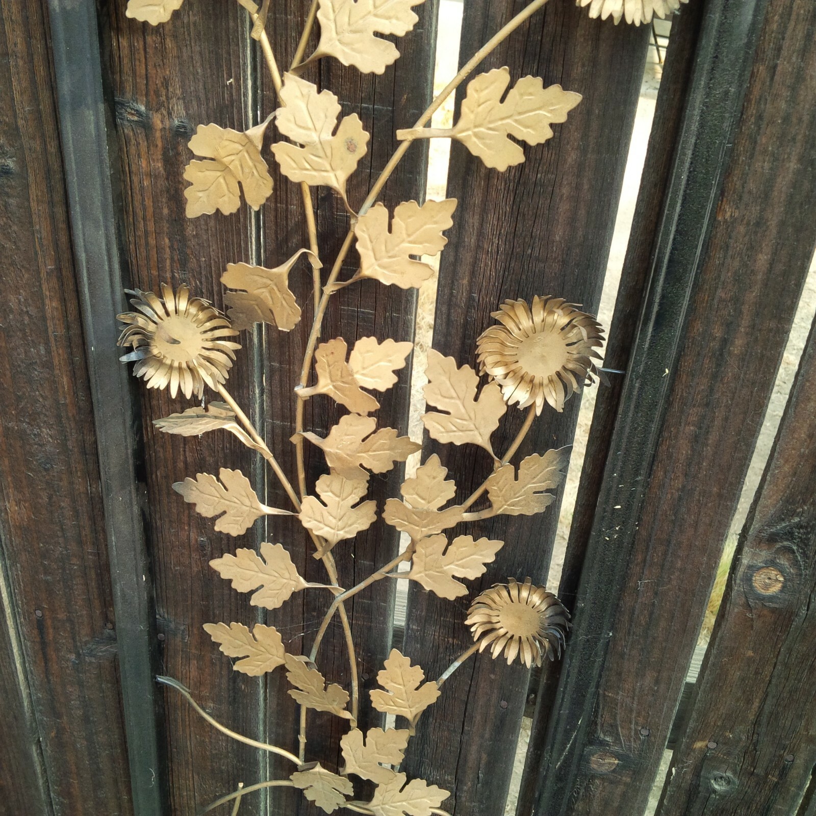 Vintage Asian Metal Floral Toleware Wood Framed Flowers Hong Kong 36×12 Wear