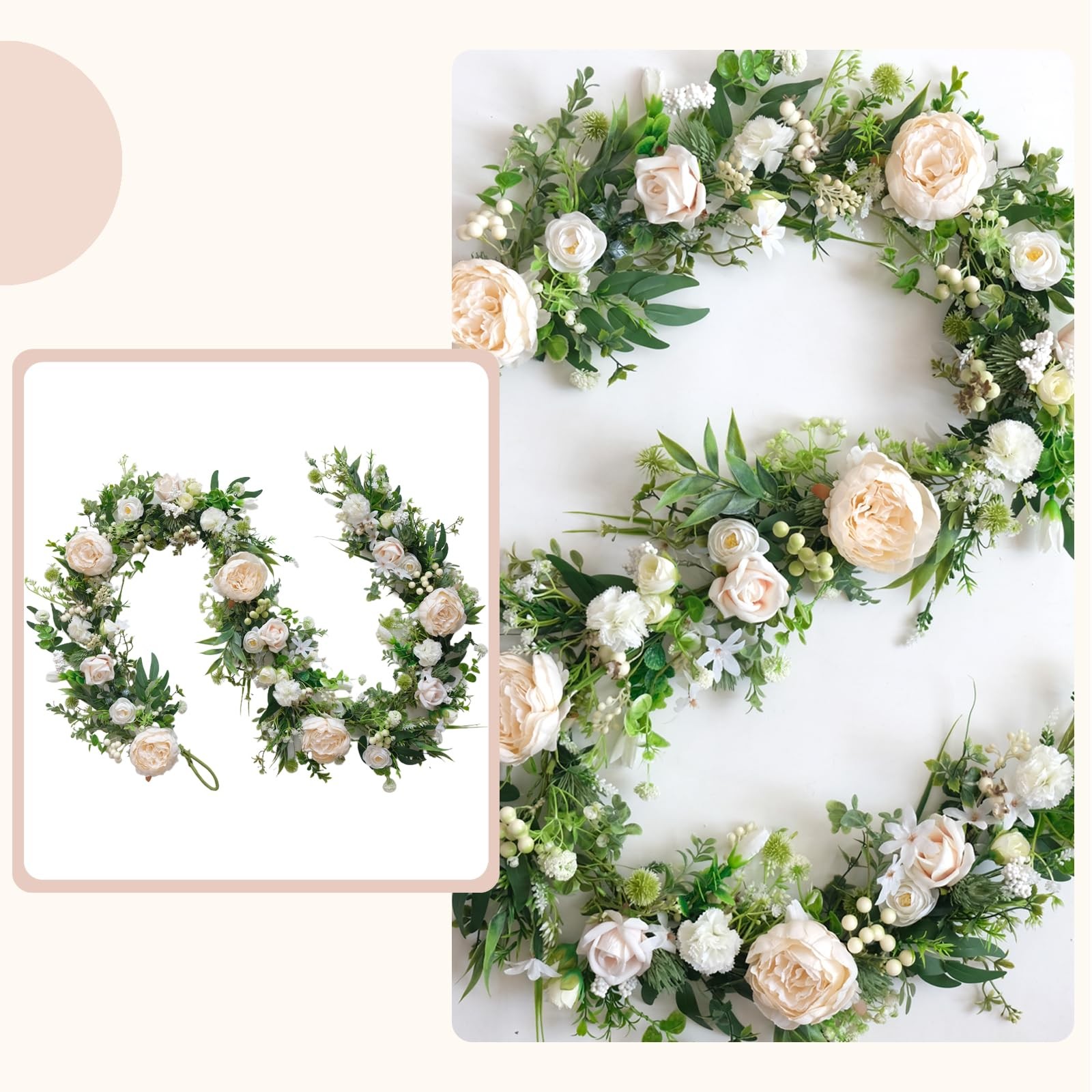6ft Spring White Peony Climbing Vine Decoration Artificial Floral Garland for…