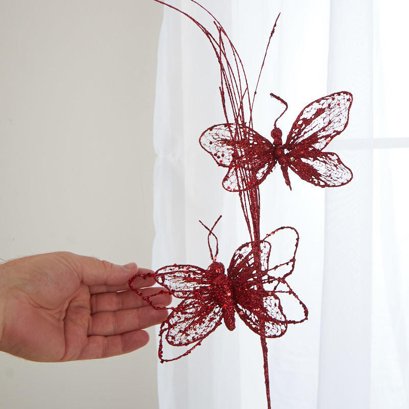 Set of 4 Red Glittered Artificial Butterfly 20″ Sprays
