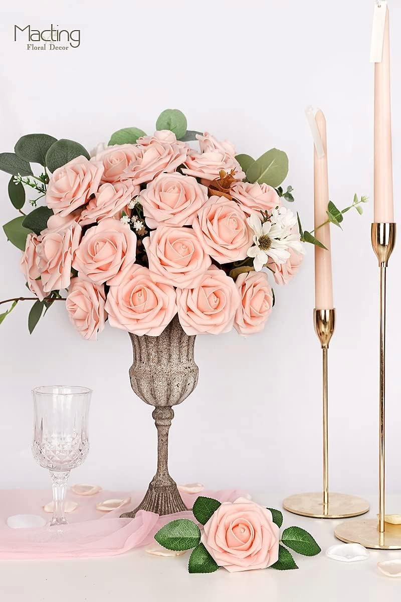 Versatile 60PCS Real Touch Blush Roses – Perfect for DIY Bouquets and Events