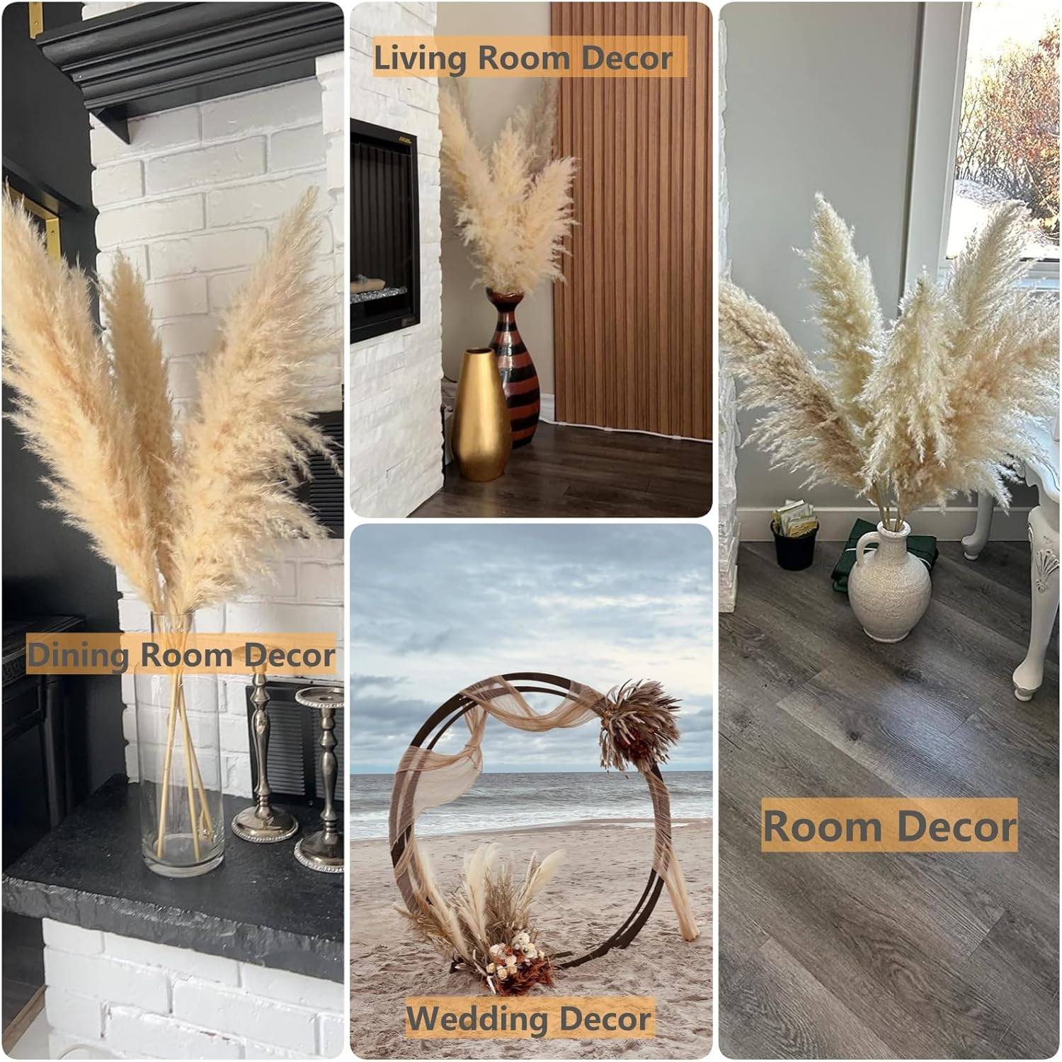 10 PCS 40″ Tall Pampas Grass Stems in Natural Beige, Add a Boho Touch to Your