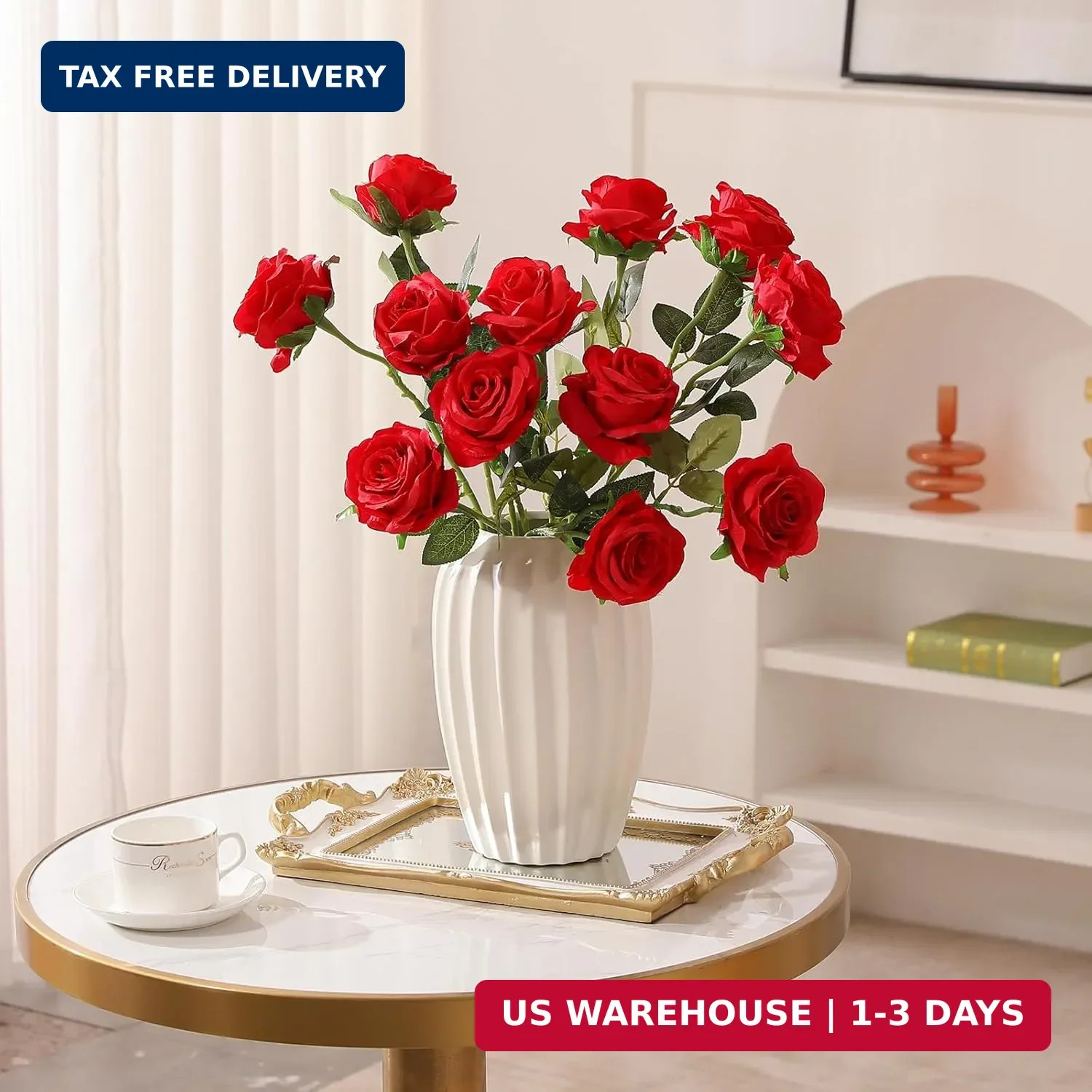 Hawesome 12PCS Artificial Silk Flowers Realistic Roses Bouquet Long Stem for Hom