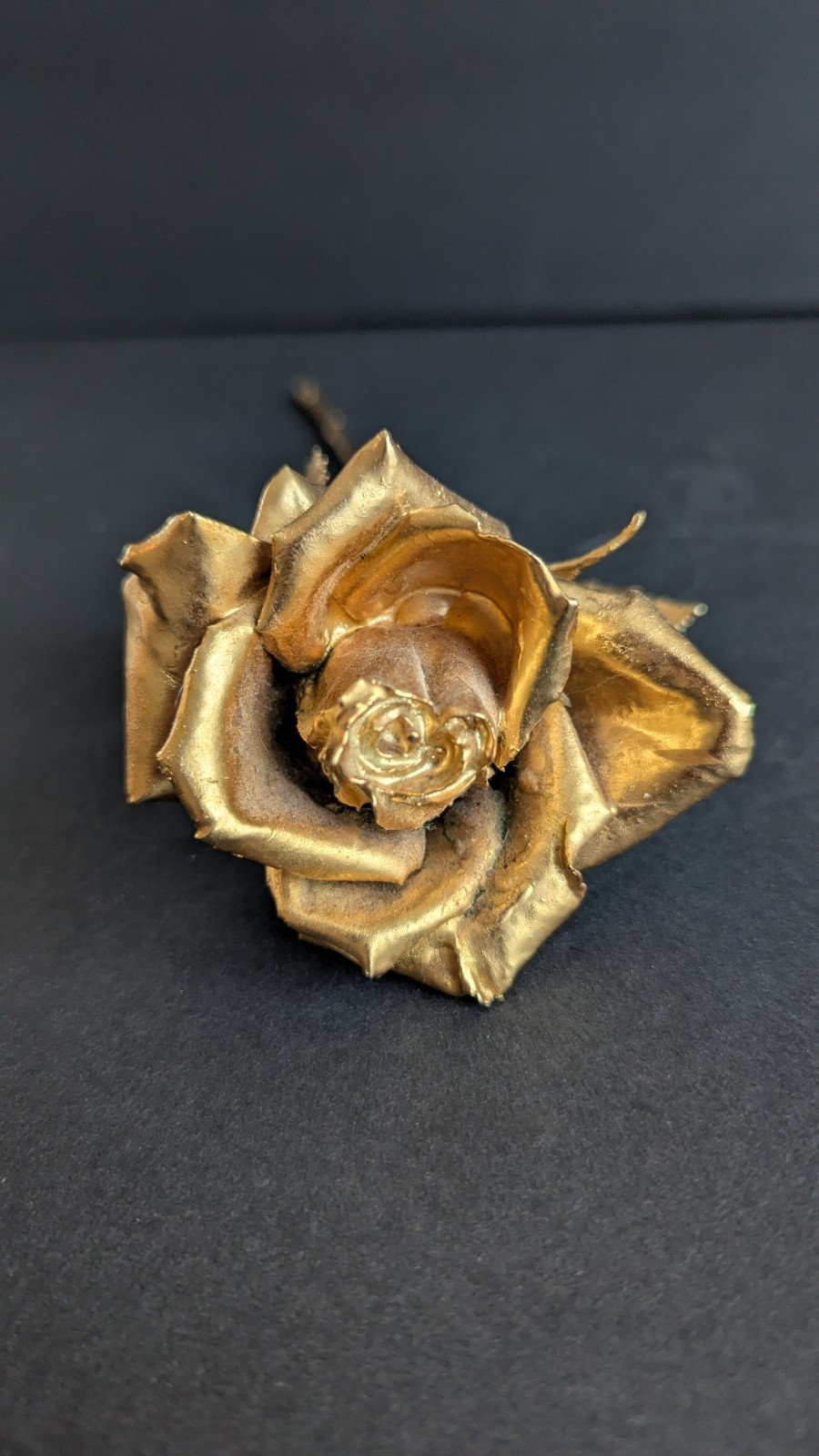 Golden Rose Figurine Real Preserved Rose Metallic Gold Dipped Decoration 11.1/8″