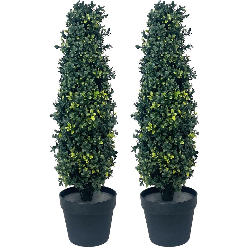 Artificial UV Rated 30/ inch Boxwood Cone Topiary w/Pot, Silk Tree Warehouse