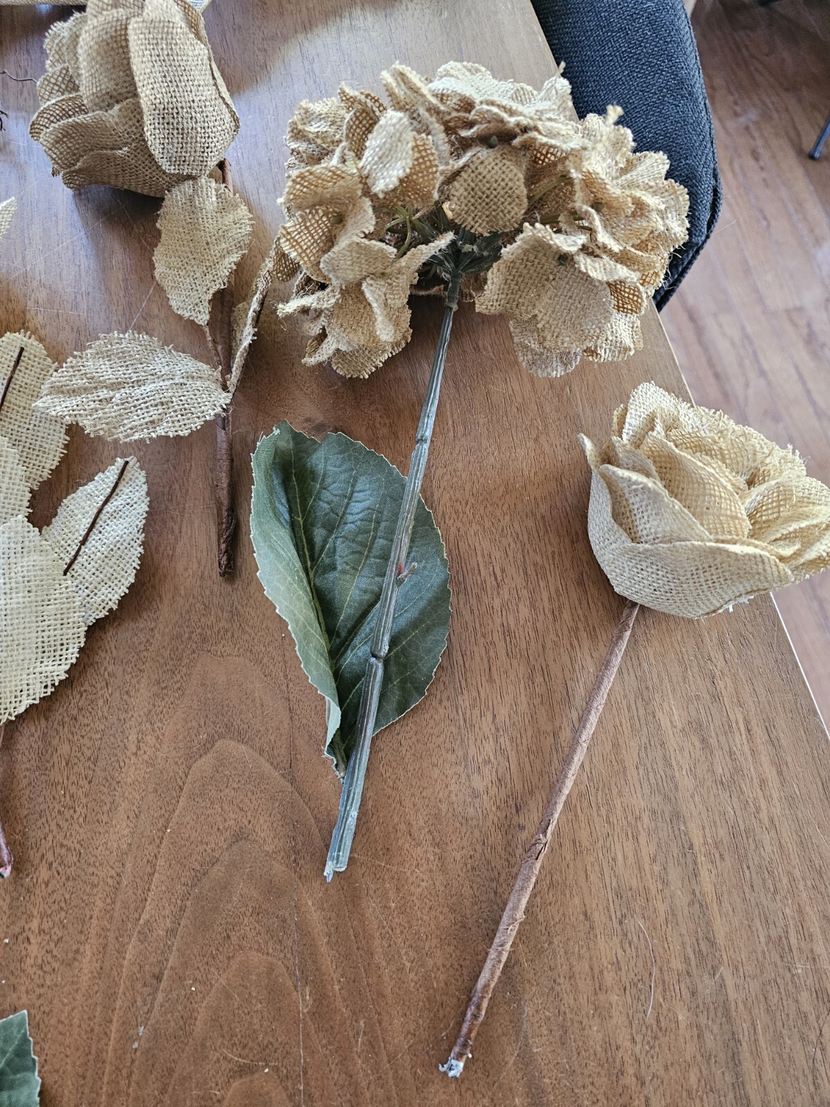Burlap Hydrangea Roses Leaves Faux Eucalyptus Bushes Stems DIY Bundle Lot