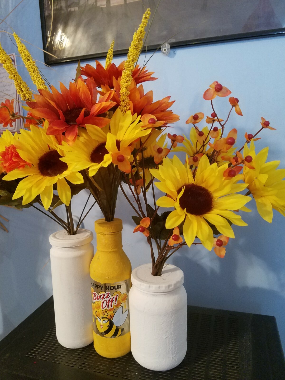 Set of three hand-painted silk floral arrangements decor Please go to my…
