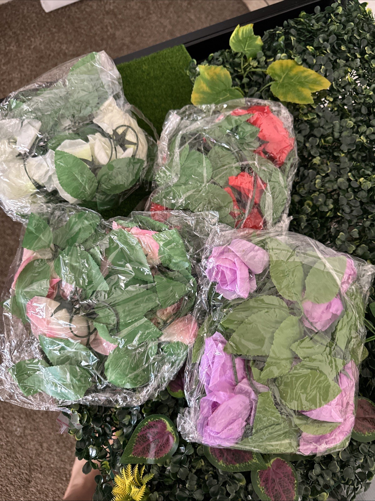 Artificial Grass/Plant Decor With Leaves And Flowers To Add