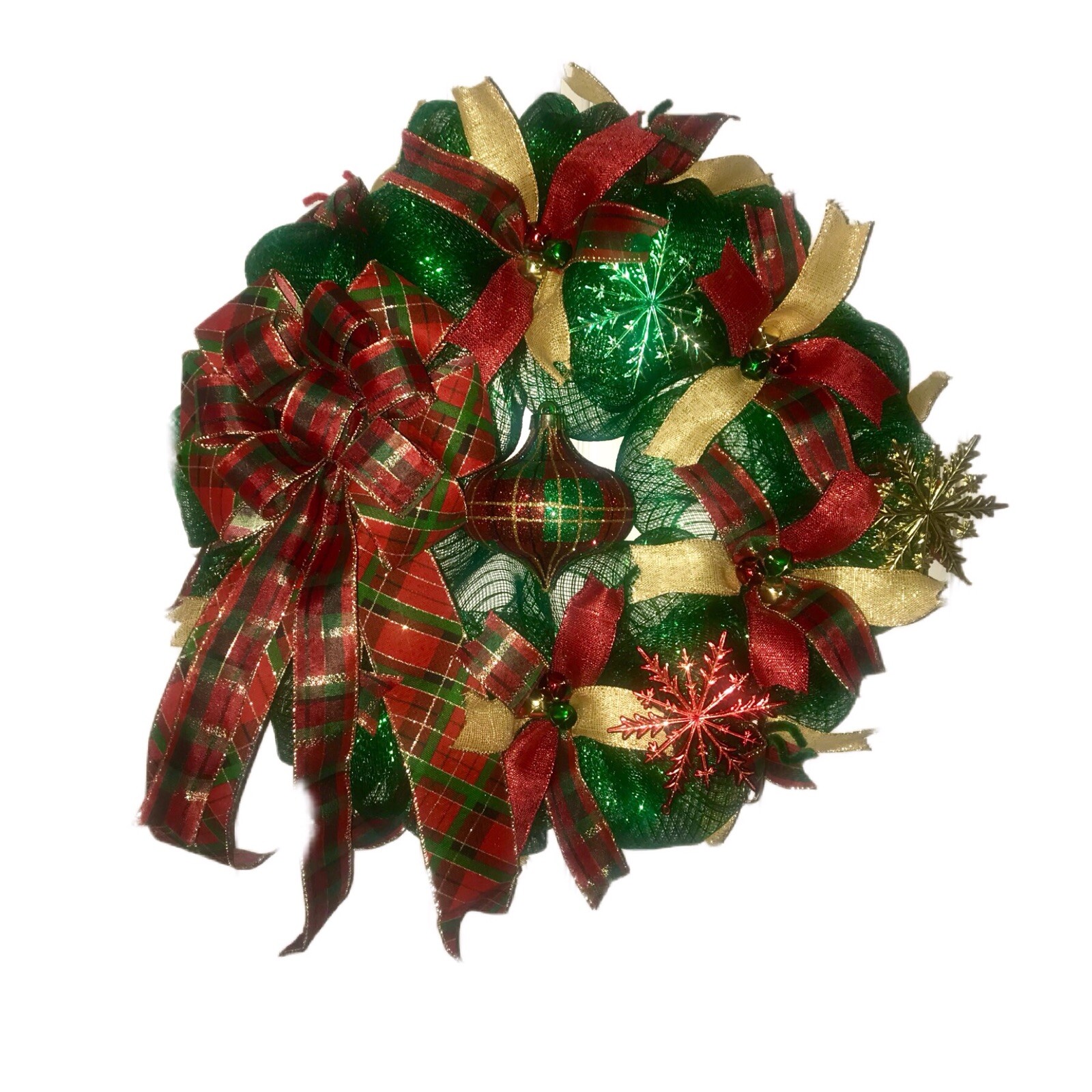 Red And Green Plaid Mesh Christmas / Winter Wreath