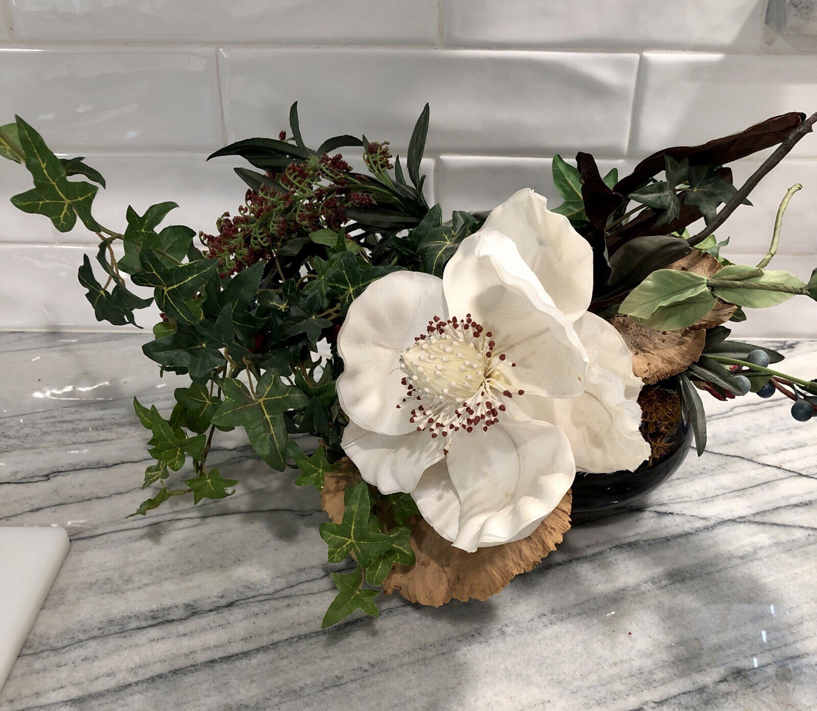 Artificial Faux Mixed Greenery/Floral Arrangement w/ Ceramic Planter Home Decor