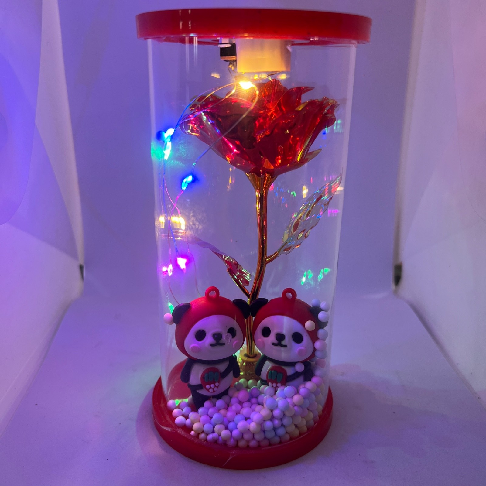 LOVE RED ROSE IN DOME LED LIGHT ROMANTIC GIFT FOR LOVED ONES BEST ONE