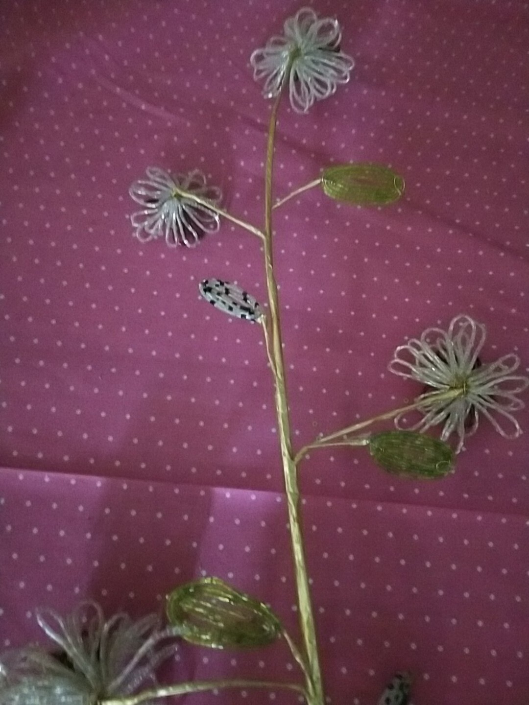 Mackenzie childs Pink/burgundy Beaded Flower Stem flowers On Stem 29″