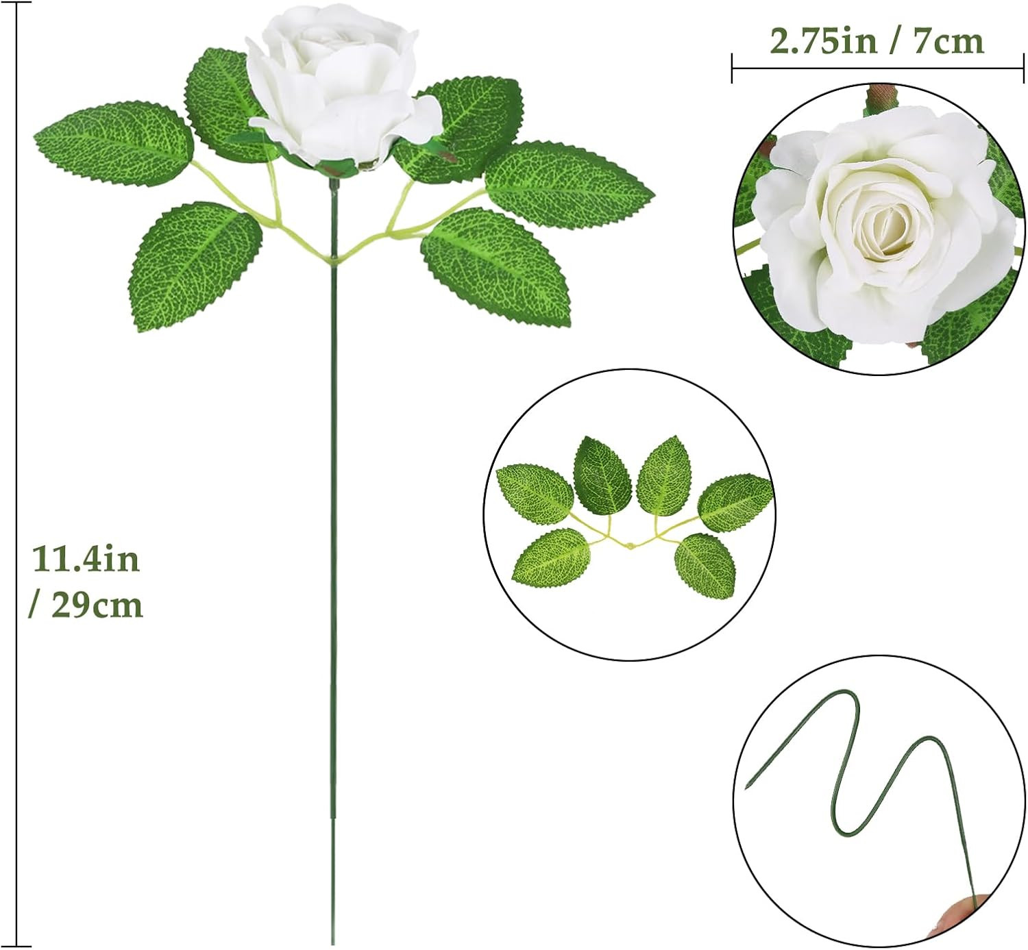 25pcs Roses Artificial Flowers 2.75in Fake White Rose Heads Real Looking Velvet