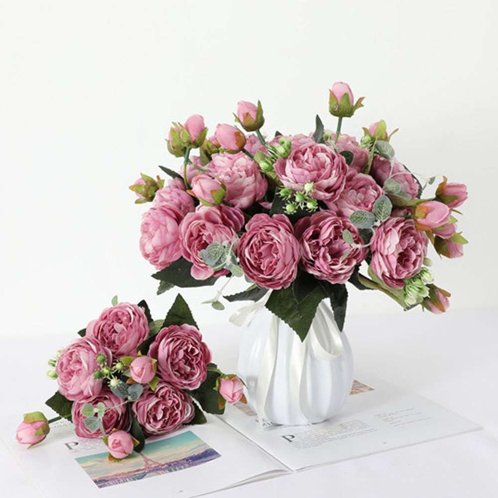 Artificial Peony Flower Silk Wedding Bouquet Realistic Flowers For Home Decor