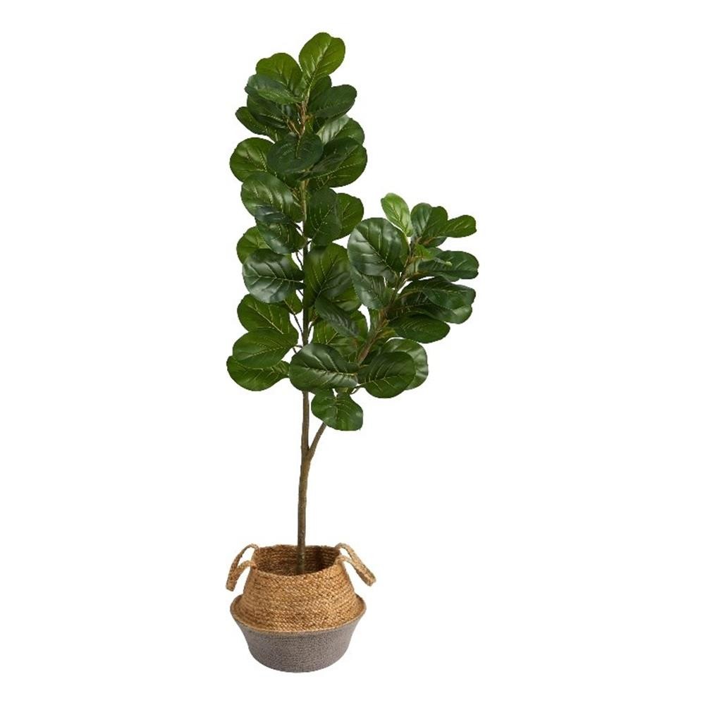 Nearly Natural 4.5ft Fiddle Leaf Fig Tree w/ Cotton & Jute White Woven