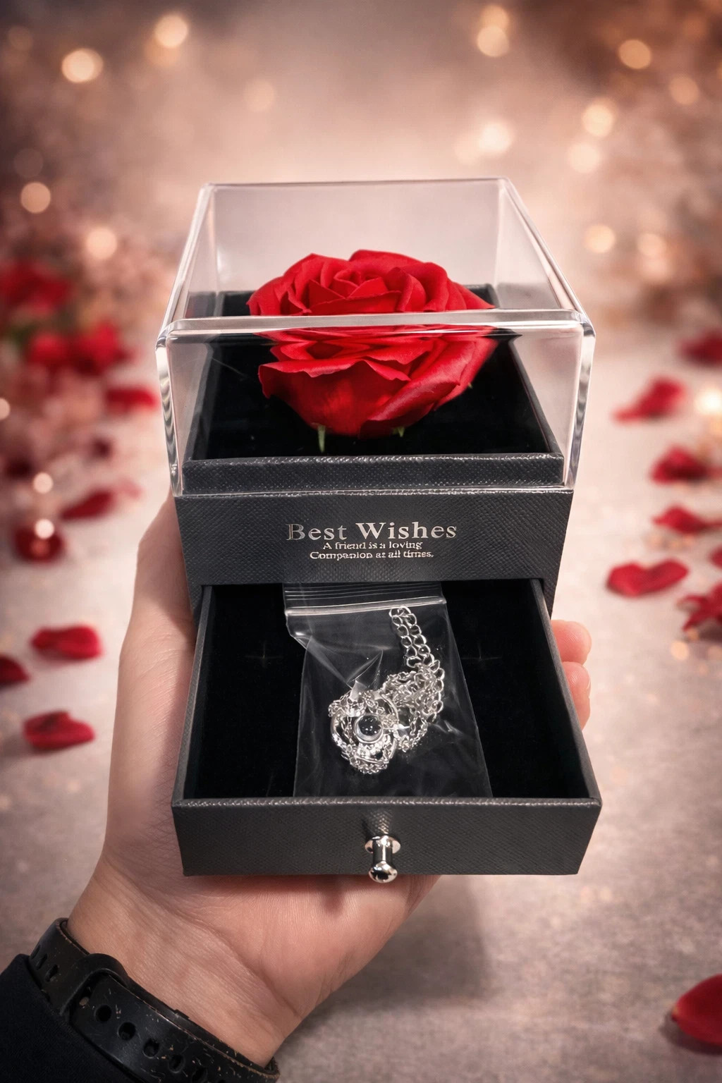 Preserved Eternal Rose Flower Gift Box With Necklace – Romantic Gift for Her