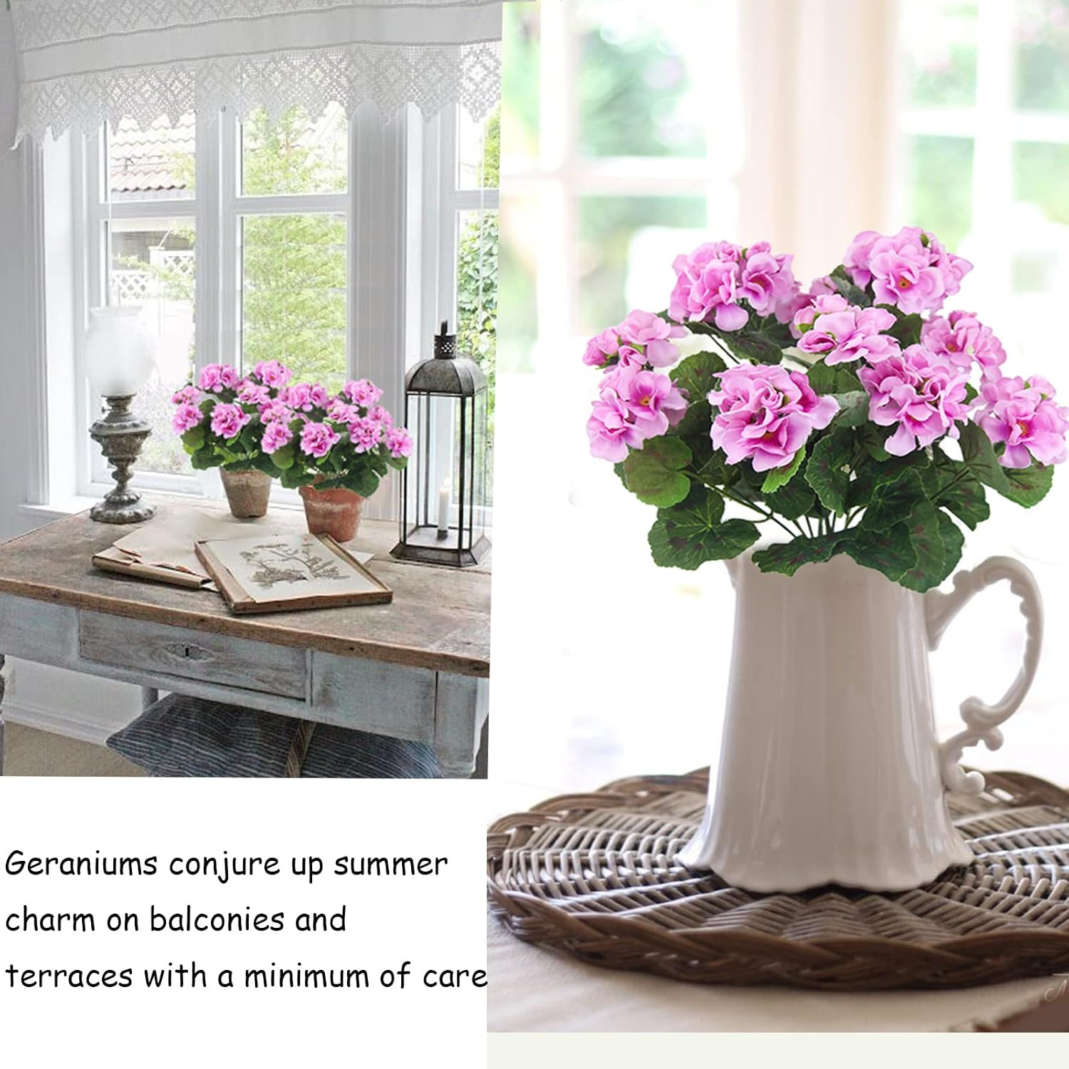 2 Pcs Artificial Geranium Flowers for Outdoors Silk Geraniums Flowers Outdoor UV