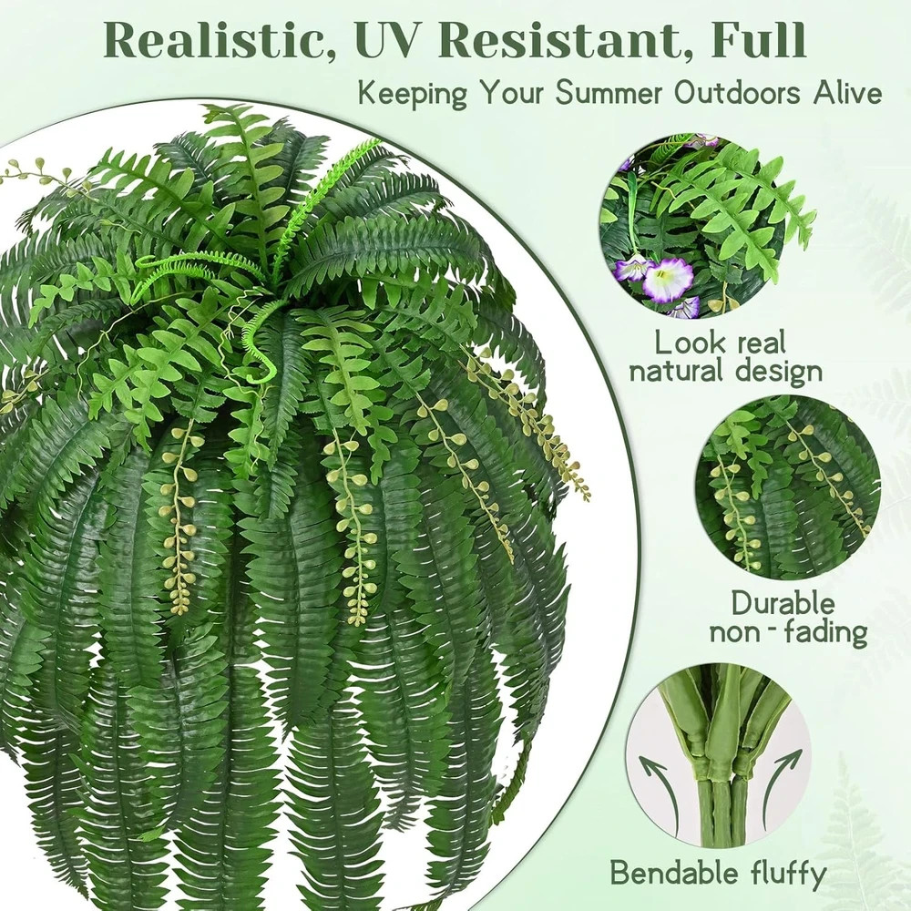 2 Pcs 67″ Fake Ferns Large Artificial Plants Outdoor, Artificial Ferns for Outdo
