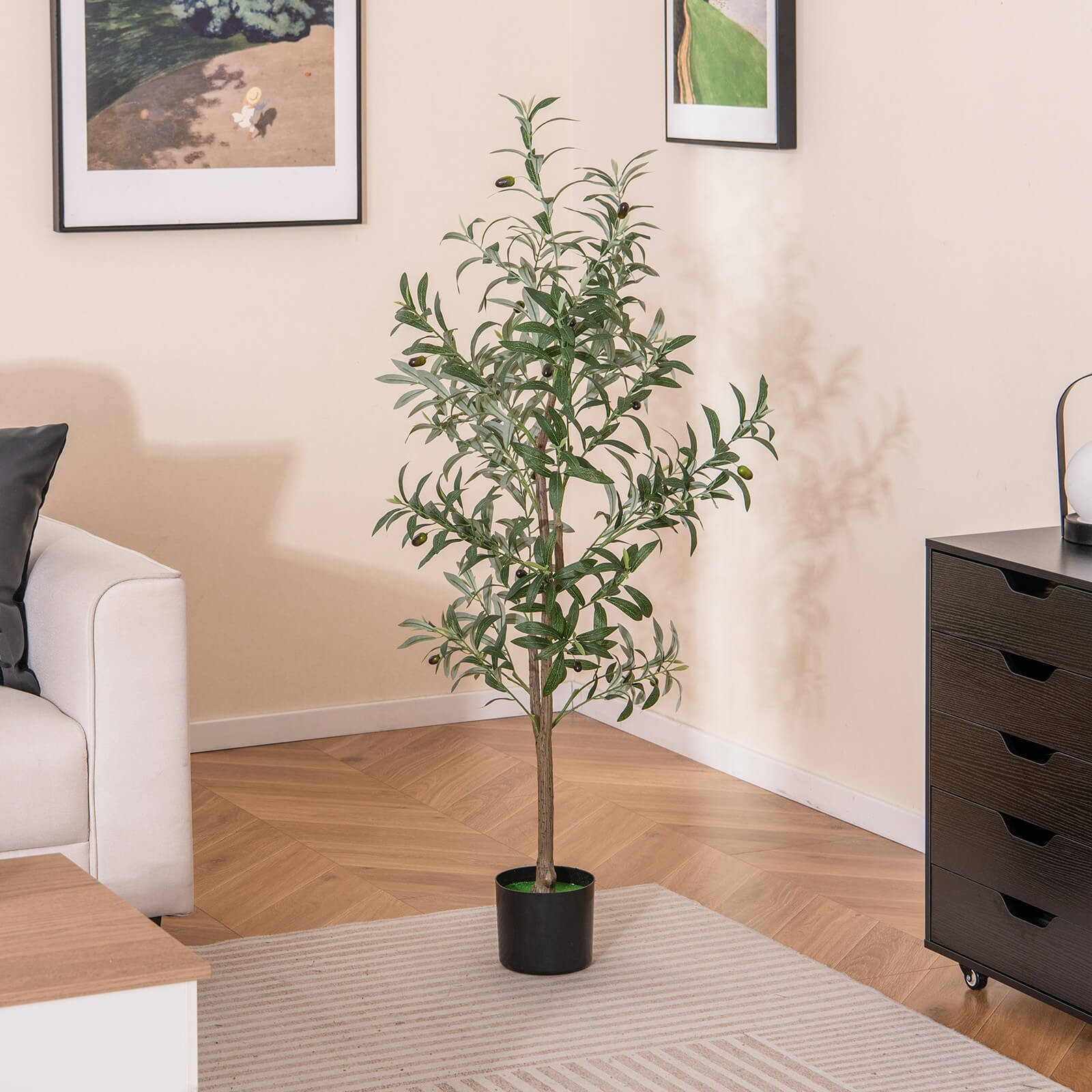 2 PCS 4.5 FT Tall Artificial Olive Tree Fake Potted Trees w/ Realistic Fruits