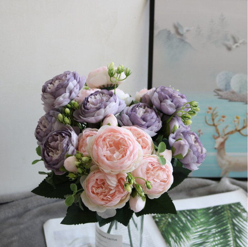 9 Heads Silk Peony Artificial Flowers Wedding Bouquet Home Party Outdoor Decor